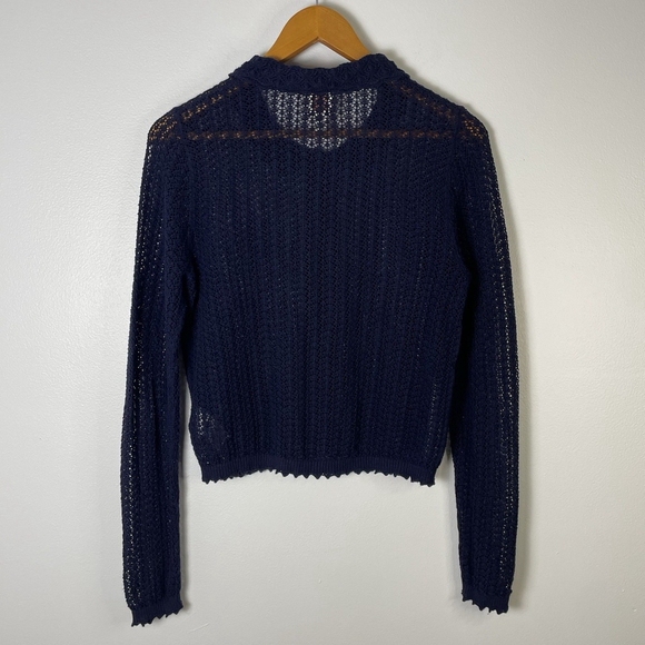 GAP x Doen Linen-Blend Cardigan in Navy Blue Open Knit Sweater Size Medium - Picture 5 of 9